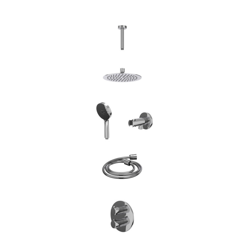 Excl. inbouwbox regendoucheset inbouwthermostaatkraan met 2-weg stop-omstel, plafondbuis 15cm, R20cmSL, houder met uitlaat, d