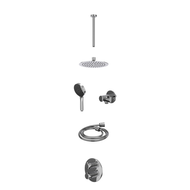 Winkelwagen 35 Excl. inbouwbox regendoucheset inbouwthermostaatkraan met 2-weg stop-omstel, plafondbuis 30cm, R20cmSL, verstelbare steun met geïnt. uitlaat, doucheslang 150cm en 3-standen handdouche