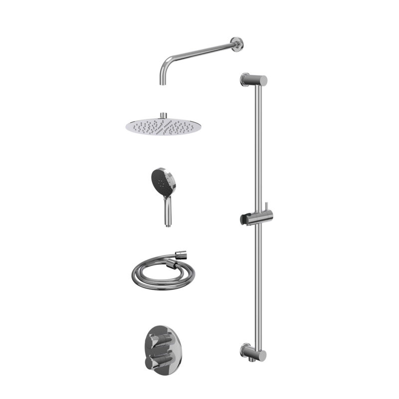 Winkelwagen 3 Excl. inbouwbox regendoucheset inbouwthermostaatkraan met 2-weg stop-omstel, wandarm, R25cmSL, glijstang met uitlaat, doucheslang 150cm en 3-standen handdouche