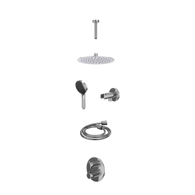 Winkelwagen 19 Excl. inbouwbox regendoucheset inbouwthermostaatkraan met 2-weg stop-omstel, plafondbuis 15cm, R25cmSL, houder met uitlaat, doucheslang 150cm en 3-standen handdouche