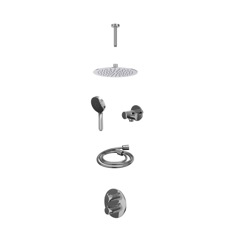 Excl. inbouwbox regendoucheset inbouwthermostaatkraan met 2-weg stop-omstel, plafondbuis 15cm, R25cmSL, verstelbare steun met