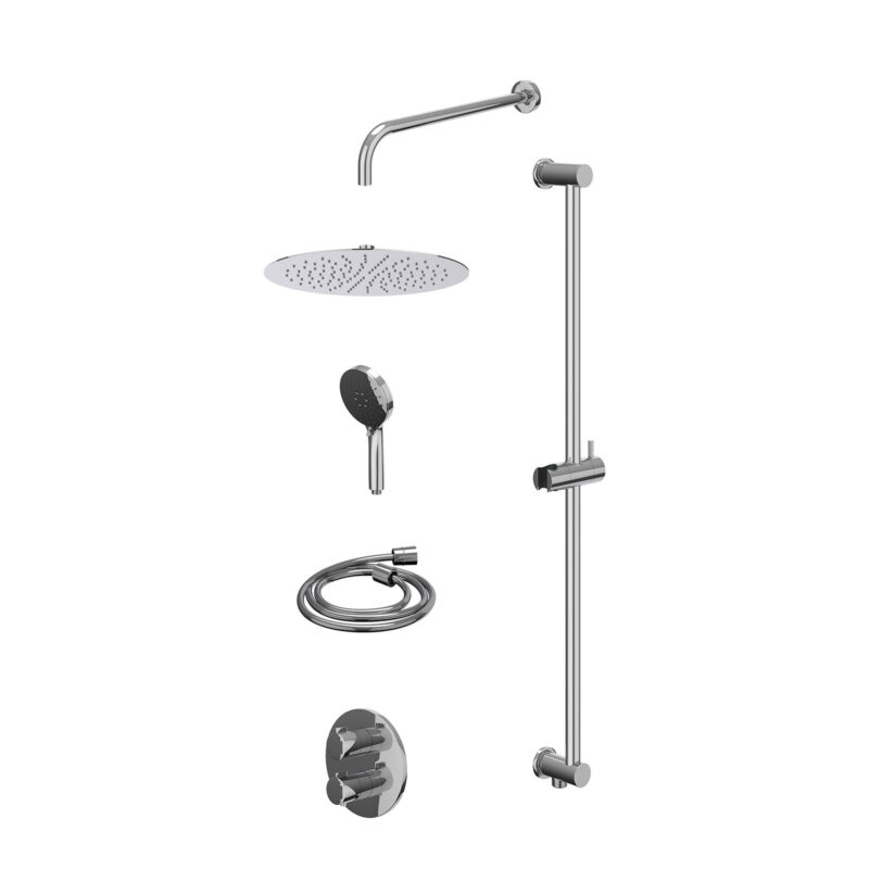 Excl. inbouwbox regendoucheset inbouwthermostaatkraan met 2-weg stop-omstel, wandarm, R30cmSL, glijstang met uitlaat, douches