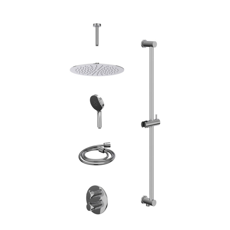 Winkelwagen 11 Excl. inbouwbox regendoucheset inbouwthermostaatkraan met 2-weg stop-omstel, plafondbuis 15cm, R30cmSL, glijstang met uitlaat, doucheslang 150cm en 3-standen handdouche
