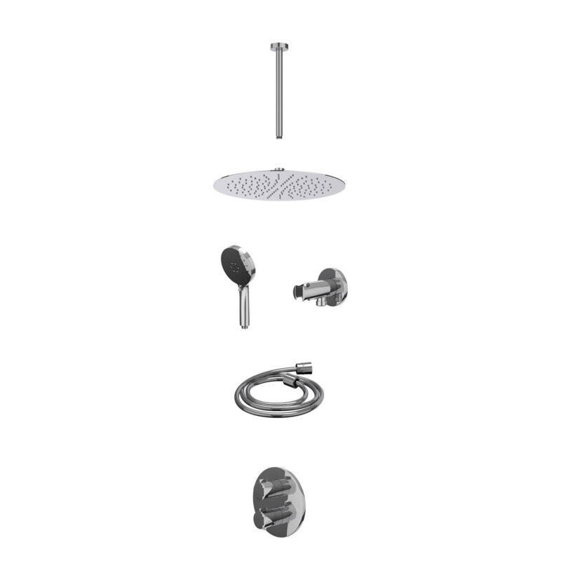 Winkelwagen 28 Excl. inbouwbox regendoucheset inbouwthermostaatkraan met 2-weg stop-omstel, plafondbuis 30cm, R30cmSL, houder met uitlaat, doucheslang 150cm en 3-standen handdouche
