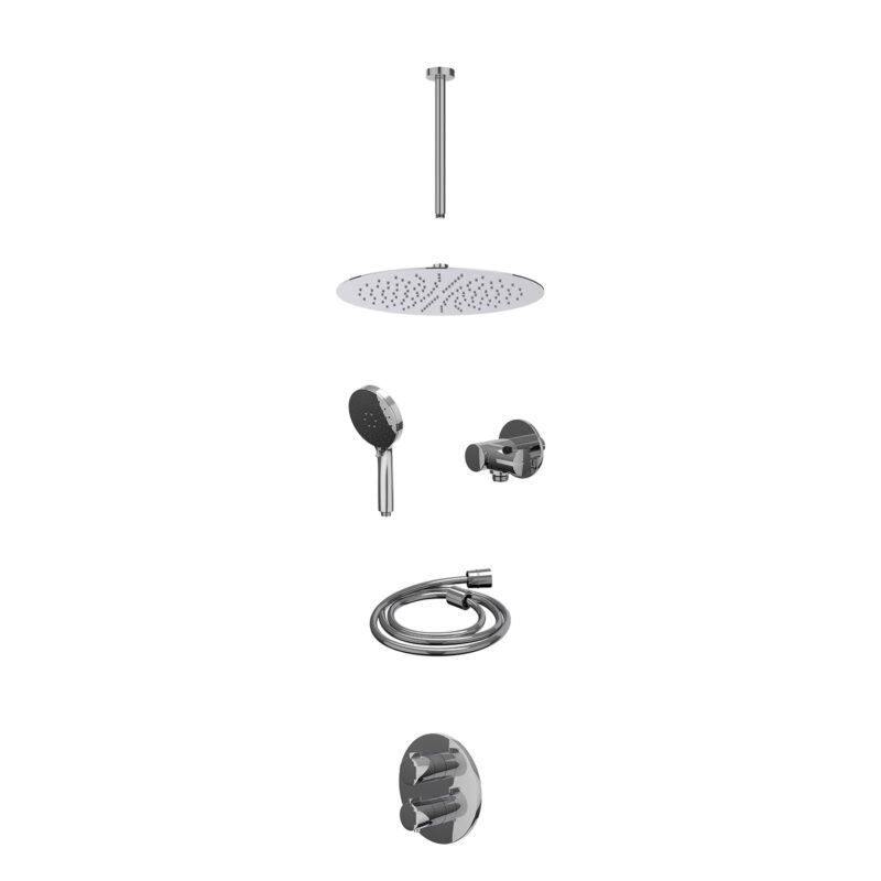 Excl. inbouwbox regendoucheset inbouwthermostaatkraan met 2-weg stop-omstel, plafondbuis 30cm, R30cmSL, verstelbare steun met