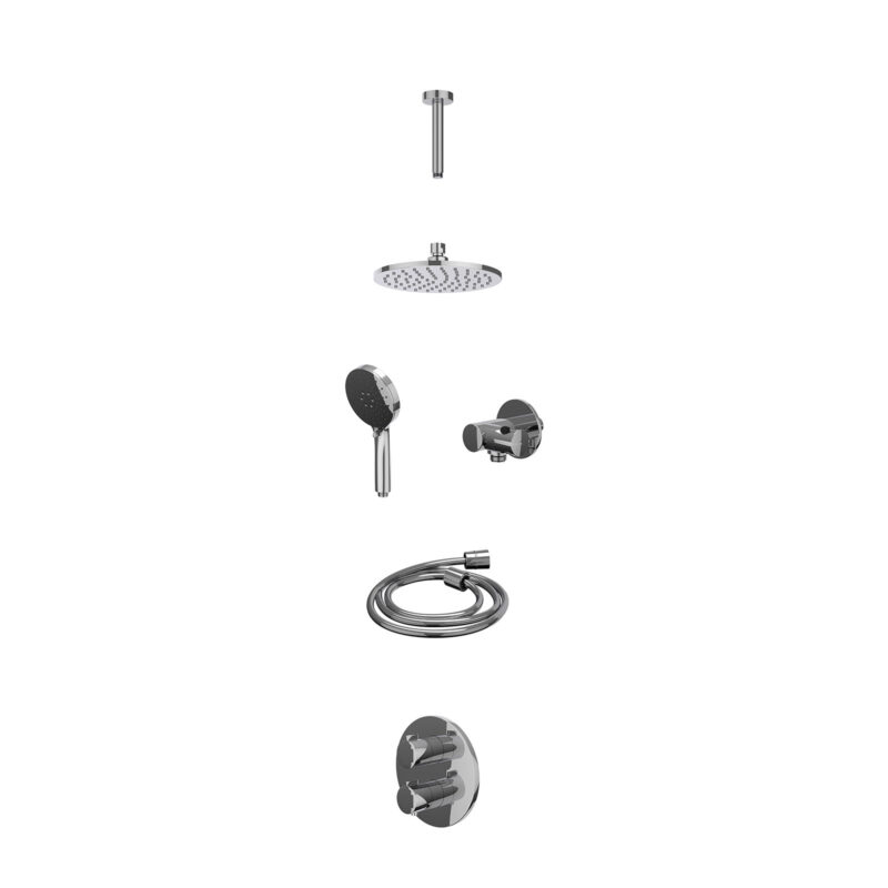 Winkelwagen 7 Excl. inbouwbox regendoucheset inbouwthermostaatkraan met 2-weg stop-omstel, plafondbuis 15cm, R20cmME, verstelbare steun met geïnt. uitlaat, doucheslang 150cm en 3-standen handdouche