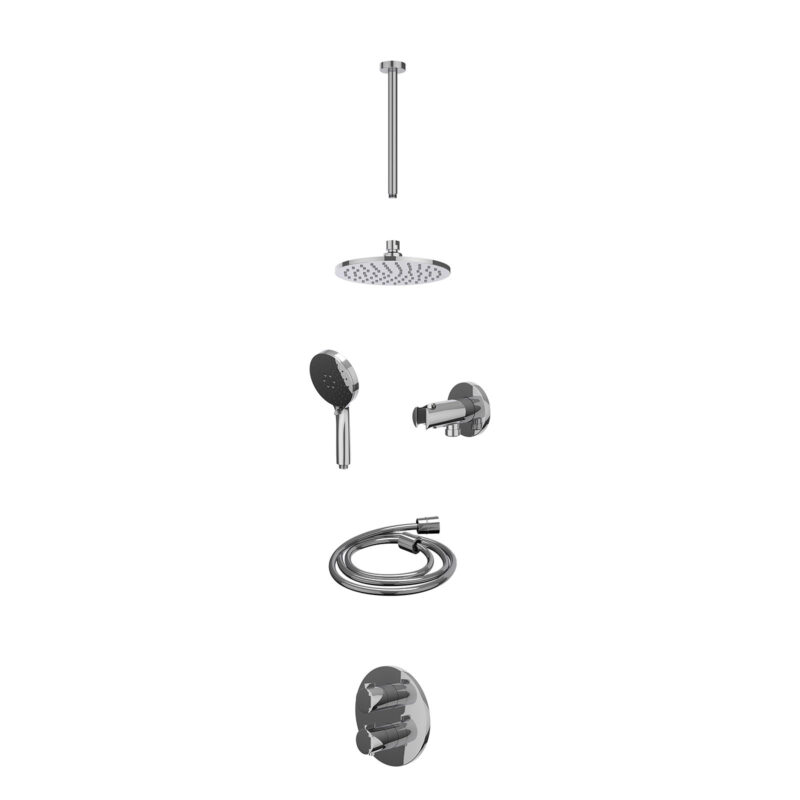 Winkelwagen 39 Excl. inbouwbox regendoucheset inbouwthermostaatkraan met 2-weg stop-omstel, plafondbuis 30cm, R20cmME, houder met uitlaat, doucheslang 150cm en 3-standen handdouche