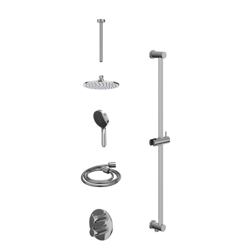 Excl. inbouwbox regendoucheset inbouwthermostaatkraan met 2-weg stop-omstel, plafondbuis 30cm, R20cmME, glijstang met uitlaat