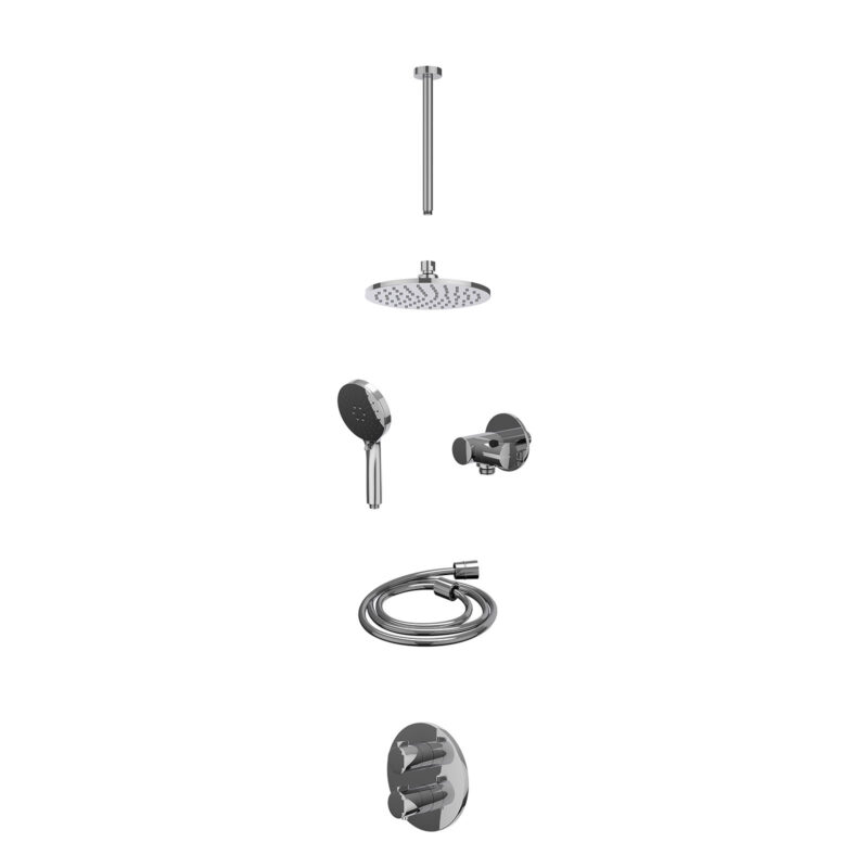 Winkelwagen 30 Excl. inbouwbox regendoucheset inbouwthermostaatkraan met 2-weg stop-omstel, plafondbuis 30cm, R20cmME, verstelbare steun met geïnt. uitlaat, doucheslang 150cm en 3-standen handdouche