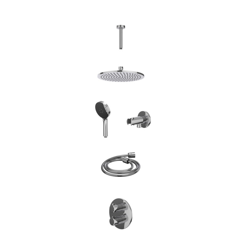 Excl. inbouwbox regendoucheset inbouwthermostaatkraan met 2-weg stop-omstel, plafondbuis 15cm, R25cmME, houder met uitlaat, d