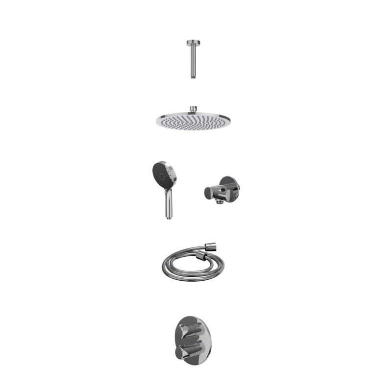 Winkelwagen 24 Excl. inbouwbox regendoucheset inbouwthermostaatkraan met 2-weg stop-omstel, plafondbuis 15cm, R25cmME, verstelbare steun met geïnt. uitlaat, doucheslang 150cm en 3-standen handdouche