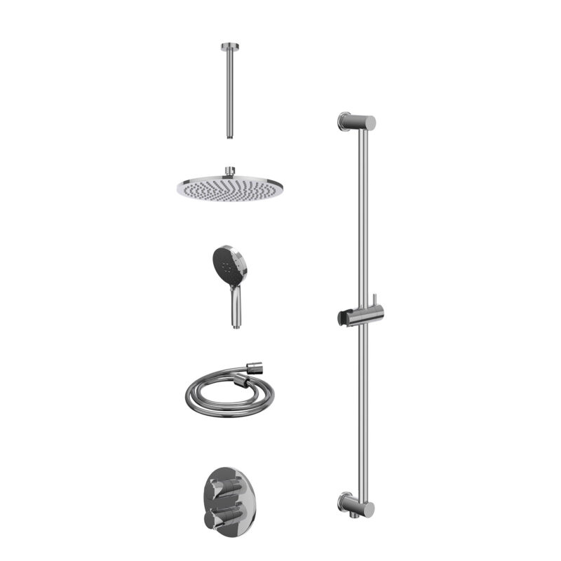 Winkelwagen 14 Excl. inbouwbox regendoucheset inbouwthermostaatkraan met 2-weg stop-omstel, plafondbuis 30cm, R25cmME, glijstang met uitlaat, doucheslang 150cm en 3-standen handdouche