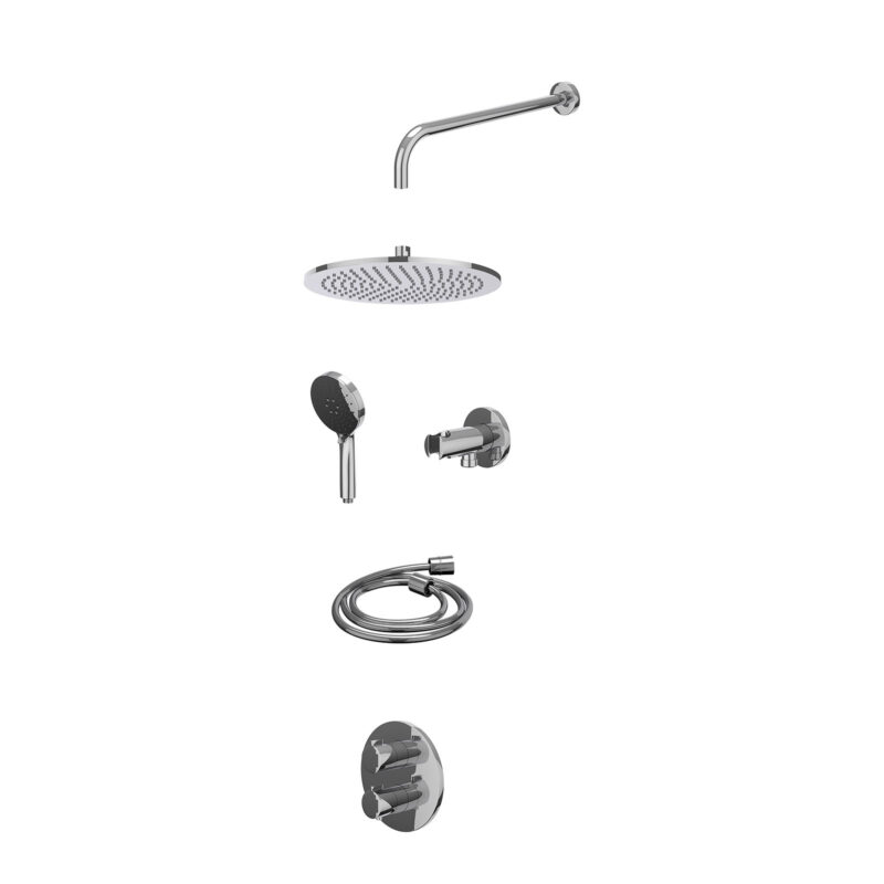 Winkelwagen 11 Excl. inbouwbox regendoucheset inbouwthermostaatkraan met 2-weg stop-omstel, wandarm, R30cmME, houder met uitlaat, doucheslang 150cm en 3-standen handdouche