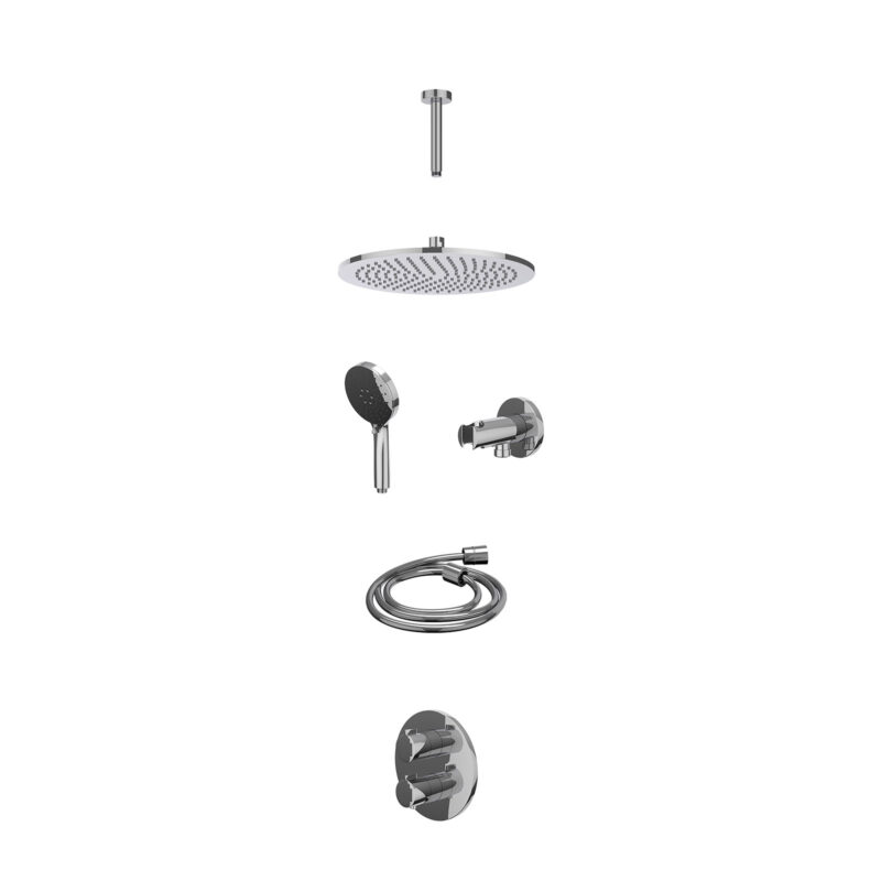 Winkelwagen 24 Excl. inbouwbox regendoucheset inbouwthermostaatkraan met 2-weg stop-omstel, plafondbuis 15cm, R30cmME, houder met uitlaat, doucheslang 150cm en 3-standen handdouche
