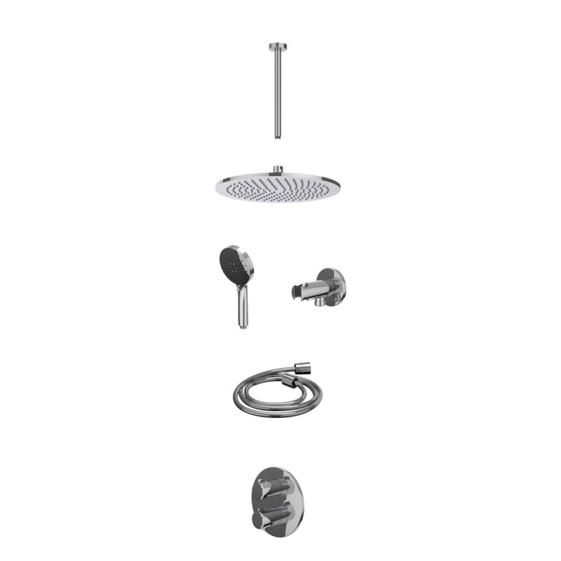 Winkelwagen 35 Excl. inbouwbox regendoucheset inbouwthermostaatkraan met 2-weg stop-omstel, plafondbuis 30cm, R30cmME, houder met uitlaat, doucheslang 150cm en 3-standen handdouche