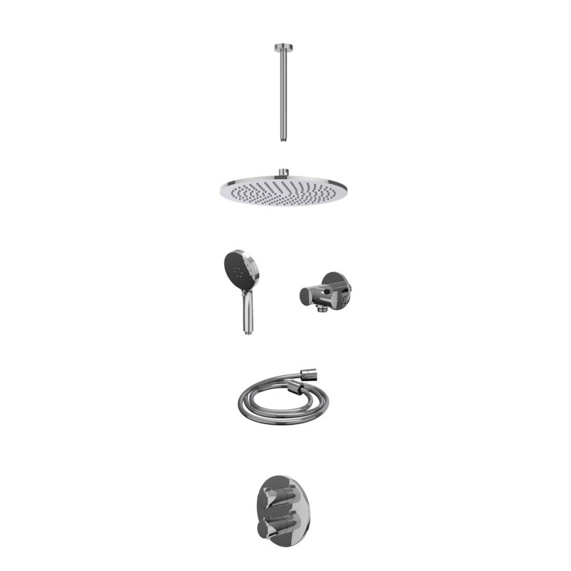 Winkelwagen 12 Excl. inbouwbox regendoucheset inbouwthermostaatkraan met 2-weg stop-omstel, plafondbuis 30cm, R30cmME, verstelbare steun met geïnt. uitlaat, doucheslang 150cm en 3-standen handdouche