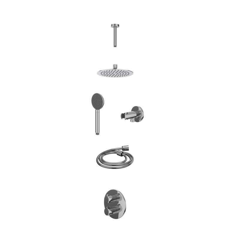 Winkelwagen 26 Excl. inbouwbox regendoucheset inbouwthermostaatkraan met 2-weg stop-omstel, plafondbuis 15cm, R20cmSL, houder met uitlaat, d