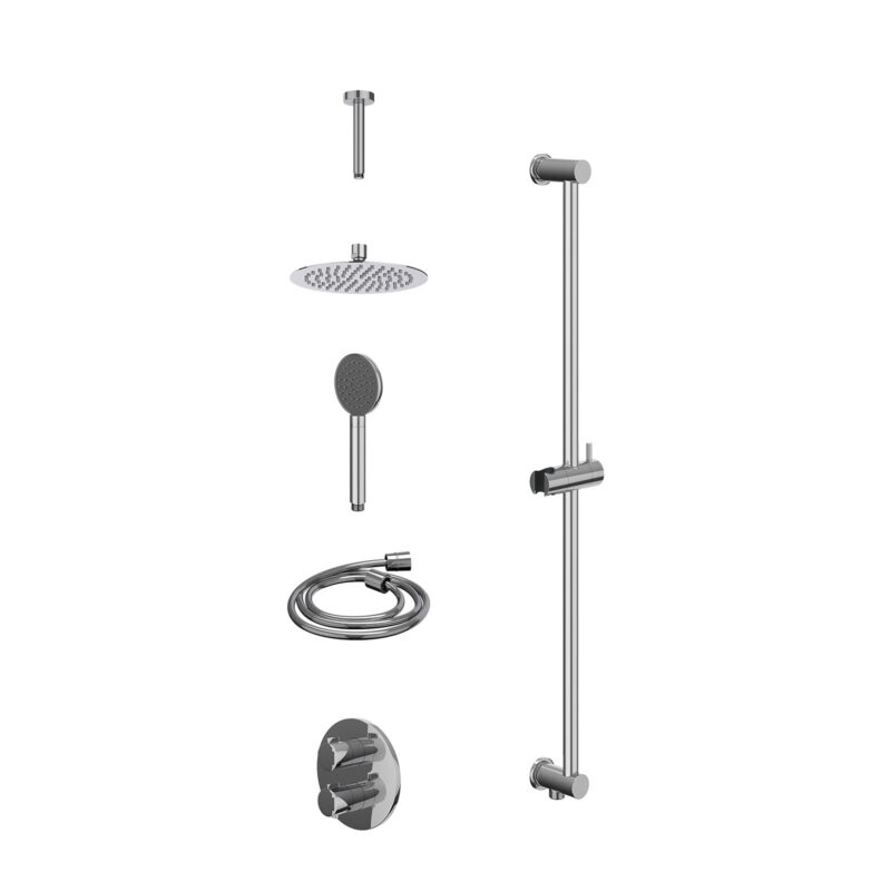 Winkelwagen 30 Excl. inbouwbox regendoucheset inbouwthermostaatkraan met 2-weg stop-omstel, plafondbuis 15cm, R20cmSL, glijstang met uitlaat, doucheslang 150cm en satin spray handdouche