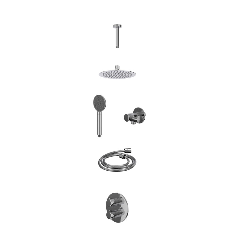 Winkelwagen 39 Excl. inbouwbox regendoucheset inbouwthermostaatkraan met 2-weg stop-omstel, plafondbuis 15cm, R20cmSL, verstelbare steun met geïnt. uitlaat, doucheslang 150cm en satin spray handdouche