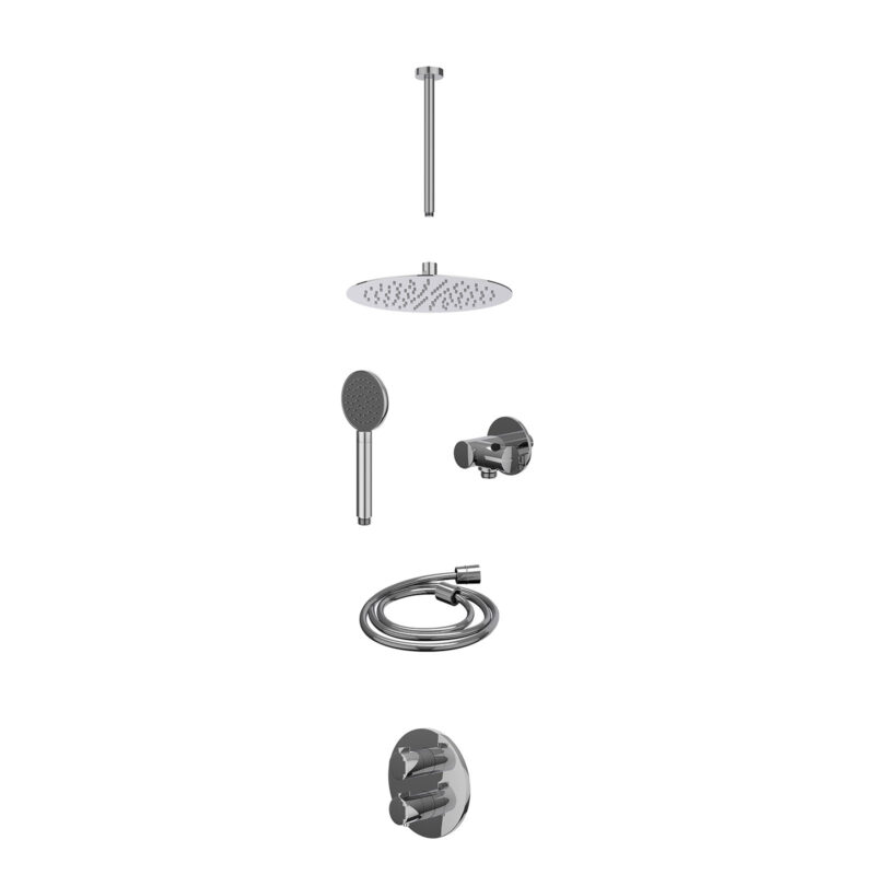 Winkelwagen 21 Excl. inbouwbox regendoucheset inbouwthermostaatkraan met 2-weg stop-omstel, plafondbuis 30cm, R25cmSL, verstelbare steun met