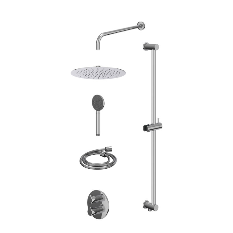 Winkelwagen 6 Excl. inbouwbox regendoucheset inbouwthermostaatkraan met 2-weg stop-omstel, wandarm, R30cmSL, glijstang met uitlaat, doucheslang 150cm en satin spray handdouche