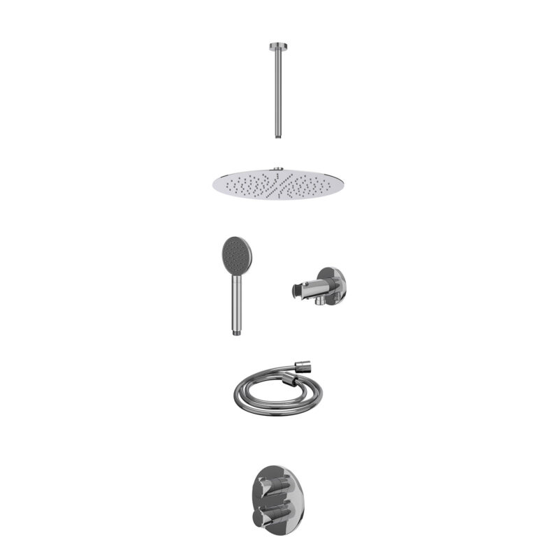 Winkelwagen 28 Excl. inbouwbox regendoucheset inbouwthermostaatkraan met 2-weg stop-omstel, plafondbuis 30cm, R30cmSL, houder met uitlaat, doucheslang 150cm en satin spray handdouche