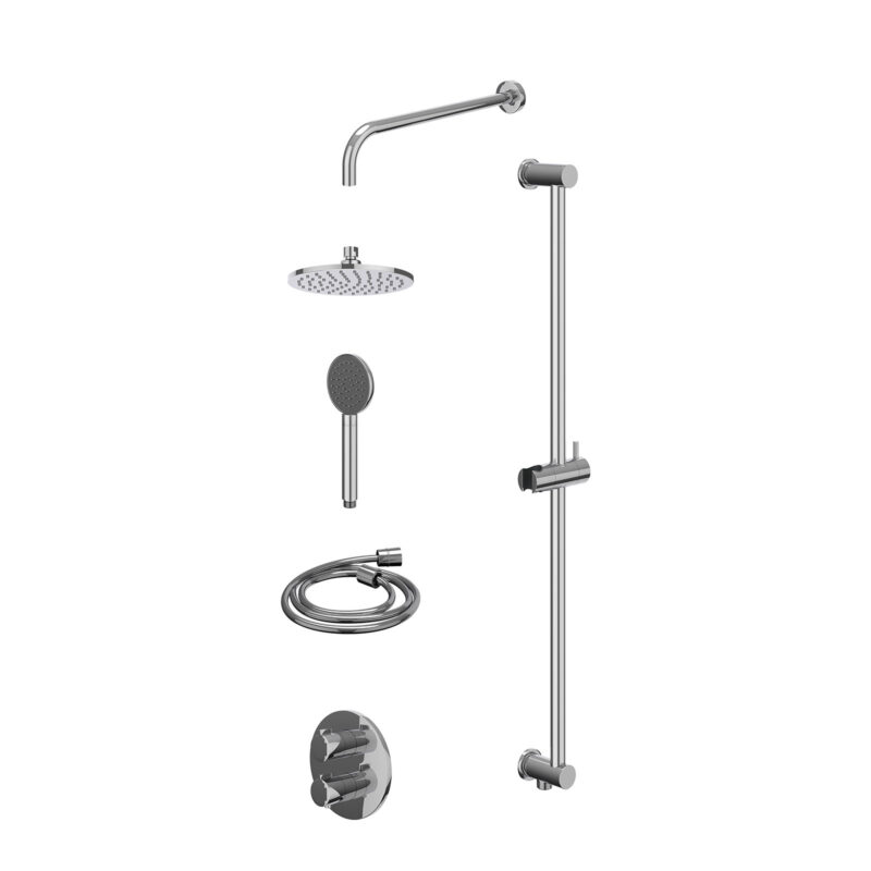 Winkelwagen 7 Excl. inbouwbox regendoucheset inbouwthermostaatkraan met 2-weg stop-omstel, wandarm, R20cmME, glijstang met uitlaat, doucheslang 150cm en satin spray handdouche