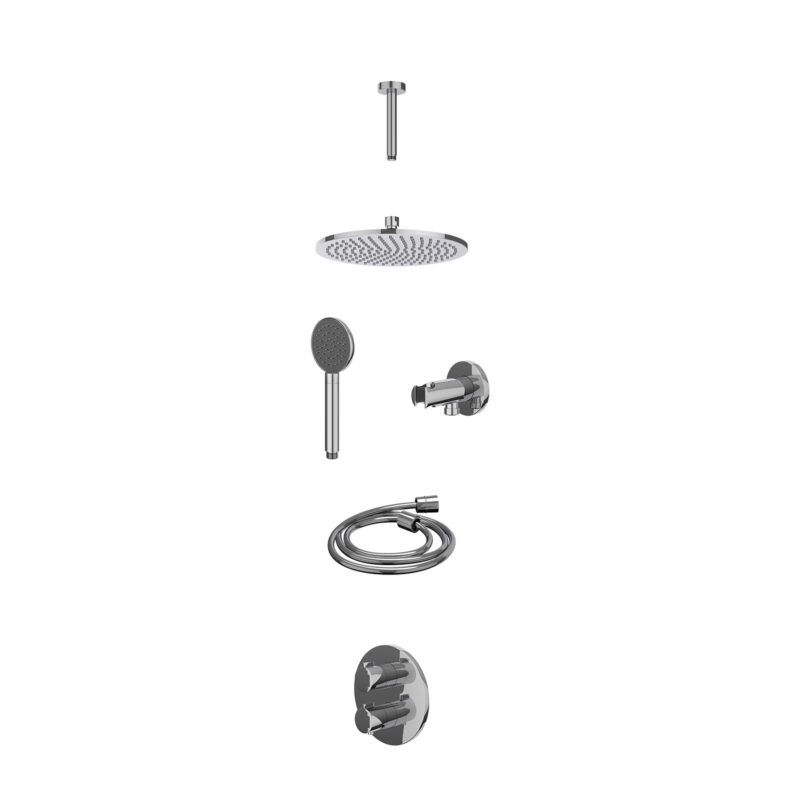 Winkelwagen 54 Excl. inbouwbox regendoucheset inbouwthermostaatkraan met 2-weg stop-omstel, plafondbuis 15cm, R25cmME, houder met uitlaat, d