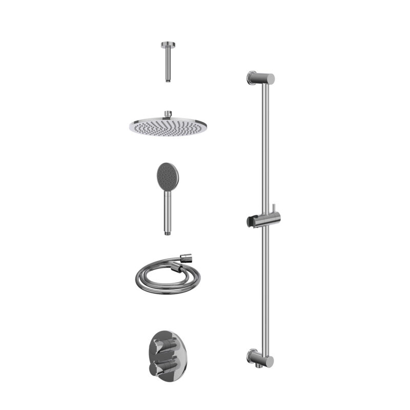 Winkelwagen 47 Excl. inbouwbox regendoucheset inbouwthermostaatkraan met 2-weg stop-omstel, plafondbuis 15cm, R25cmME, glijstang met uitlaat, doucheslang 150cm en satin spray handdouche