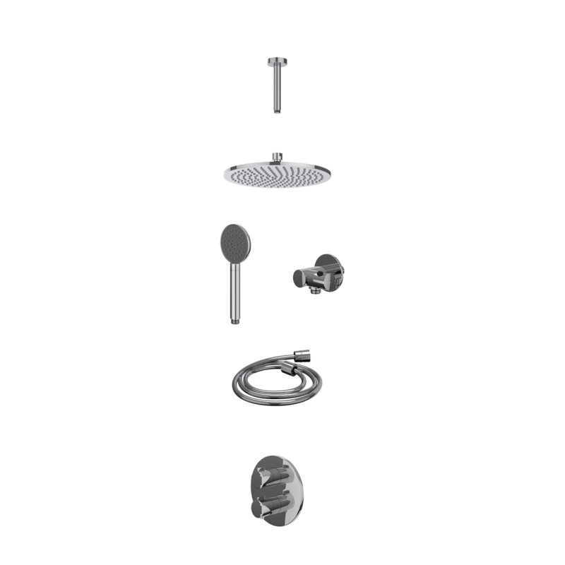 Winkelwagen 9 Excl. inbouwbox regendoucheset inbouwthermostaatkraan met 2-weg stop-omstel, plafondbuis 15cm, R25cmME, verstelbare steun met