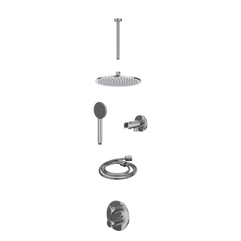 Excl. inbouwbox regendoucheset inbouwthermostaatkraan met 2-weg stop-omstel, plafondbuis 30cm, R25cmME, houder met uitlaat, d