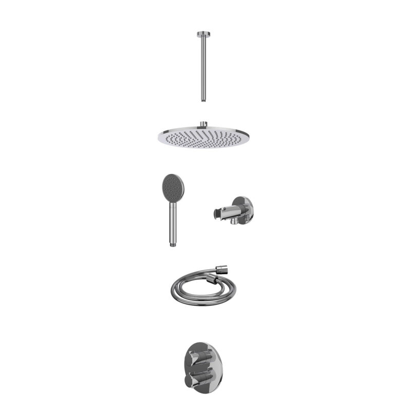 Winkelwagen 39 Excl. inbouwbox regendoucheset inbouwthermostaatkraan met 2-weg stop-omstel, plafondbuis 30cm, R30cmME, houder met uitlaat, doucheslang 150cm en satin spray handdouche