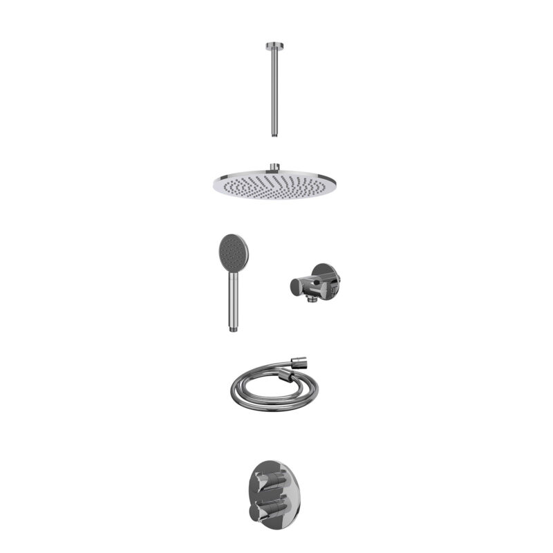 Winkelwagen 8 Excl. inbouwbox regendoucheset inbouwthermostaatkraan met 2-weg stop-omstel, plafondbuis 30cm, R30cmME, verstelbare steun met