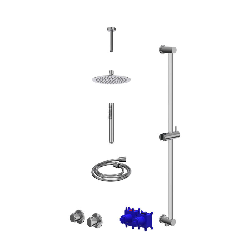 Winkelwagen 16 Regendoucheset inbouwthermostaatkraan met 2-weg stop-omstel symmetry, 15cm plafondbuis, R20cmSL, glijstang met uitlaat, doucheslang 150cm en staafmodel