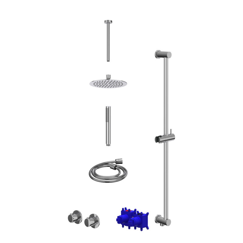 Winkelwagen 9 Regendoucheset inbouwthermostaatkraan met 2-weg stop-omstel symmetry, 30cm plafondbuis, R20cmSL, glijstang met uitlaat, douch