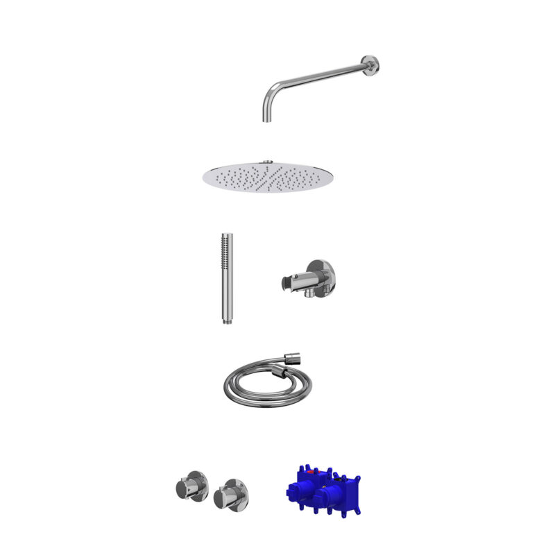 Winkelwagen 1 Regendoucheset inbouwthermostaatkraan met 2-weg stop-omstel symmetry, 40cm wandarm, R30cmSL, houder met uitlaat, doucheslang 150cm en staafmodel
