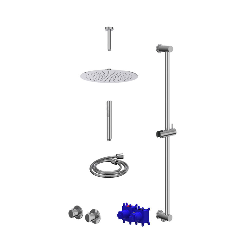 Winkelwagen 43 Regendoucheset inbouwthermostaatkraan met 2-weg stop-omstel symmetry, 15cm plafondbuis, R30cmSL, glijstang met uitlaat, douch