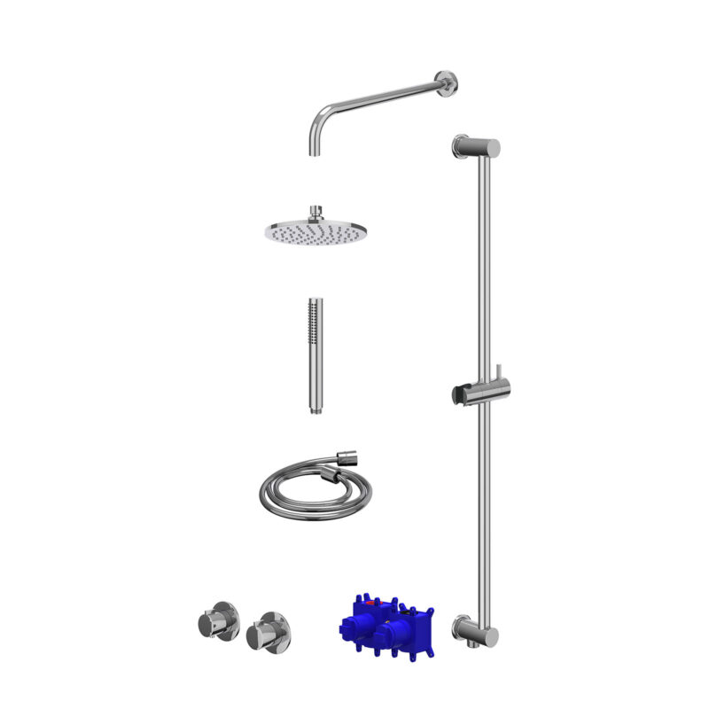 Winkelwagen 10 Regendoucheset inbouwthermostaatkraan met 2-weg stop-omstel symmetry, 40cm wandarm, R20cmME, glijstang met uitlaat, doucheslang 150cm en staafmodel