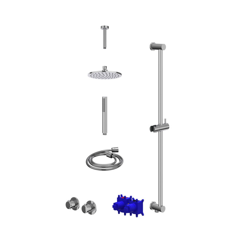 Winkelwagen 15 Regendoucheset inbouwthermostaatkraan met 2-weg stop-omstel symmetry, 15cm plafondbuis, R20cmME, glijstang met uitlaat, douch