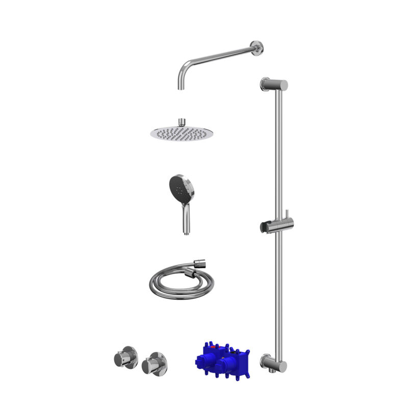 Winkelwagen 17 Regendoucheset inbouwthermostaatkraan met 2-weg stop-omstel symmetry, 40cm wandarm, R20cmSL, glijstang met uitlaat, douchesla