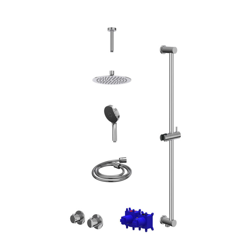 Winkelwagen 8 Regendoucheset inbouwthermostaatkraan met 2-weg stop-omstel symmetry, 15cm plafondbuis, R20cmSL, glijstang met uitlaat, douch