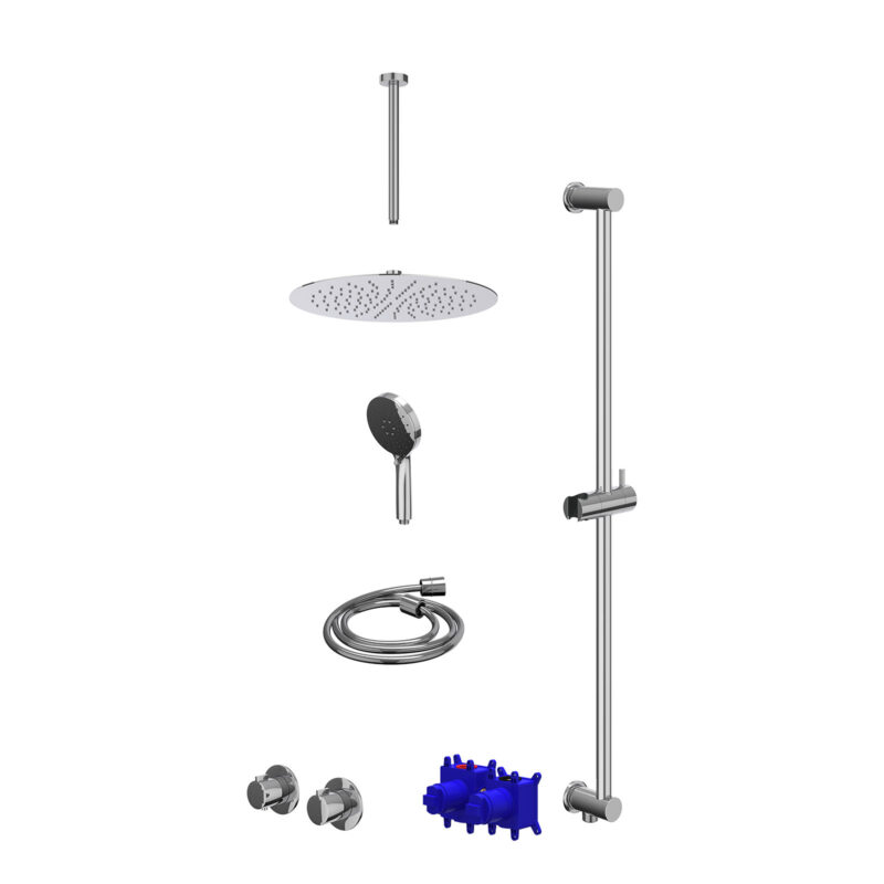 Regendoucheset inbouwthermostaatkraan met 2-weg stop-omstel symmetry, 30cm plafondbuis, R30cmSL, glijstang met uitlaat, douch