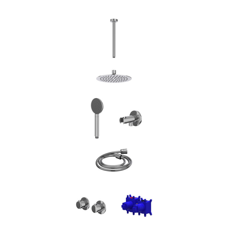 Regendoucheset inbouwthermostaatkraan met 2-weg stop-omstel symmetry, 30cm plafondbuis, R20cmSL, houder met uitlaat, douchesl