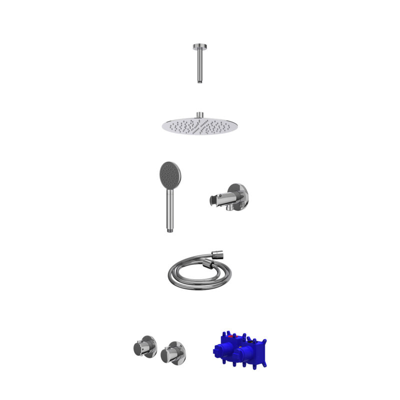 Regendoucheset inbouwthermostaatkraan met 2-weg stop-omstel symmetry, 15cm plafondbuis, R25cmSL, houder met uitlaat, douchesl