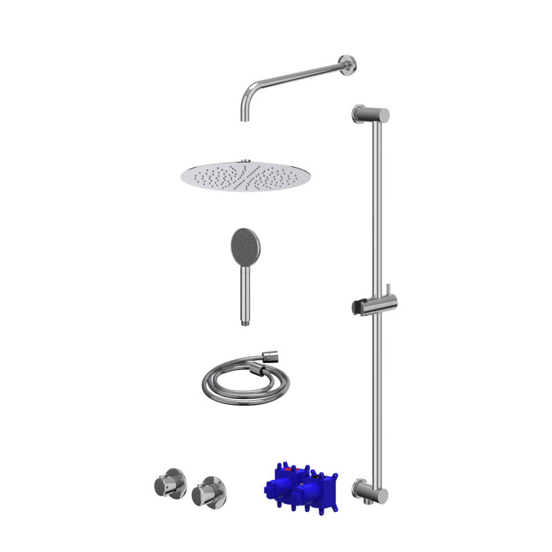 Regendoucheset inbouwthermostaatkraan met 2-weg stop-omstel symmetry, 40cm wandarm, R30cmSL, glijstang met uitlaat, douchesla