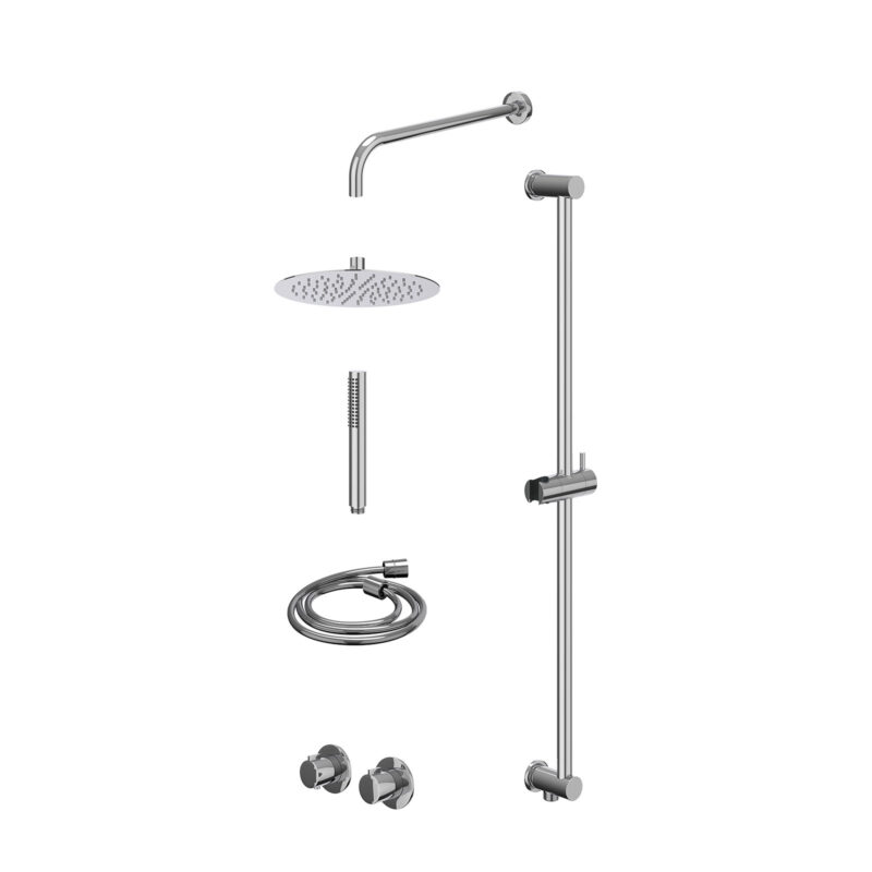 Winkelwagen 7 Excl. inbouwbox regendoucheset inbouwthermostaatkraan met 2-weg stop-omstel symmetry, 40cm wandarm, R25cmSL, glijstang met uitlaat, doucheslang 150cm en staafmodel