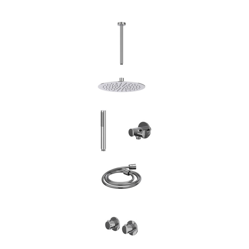 Winkelwagen 32 Excl. inbouwbox regendoucheset inbouwthermostaatkraan met 2-weg stop-omstel symmetry, 30cm plafondbuis, R25cmSL, verstelbare steun met geïnt. uitlaat, doucheslang 150cm en staafmodel