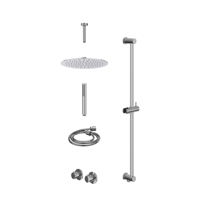 Excl. inbouwbox regendoucheset inbouwthermostaatkraan met 2-weg stop-omstel symmetry, 15cm plafondbuis, R30cmSL, glijstang me