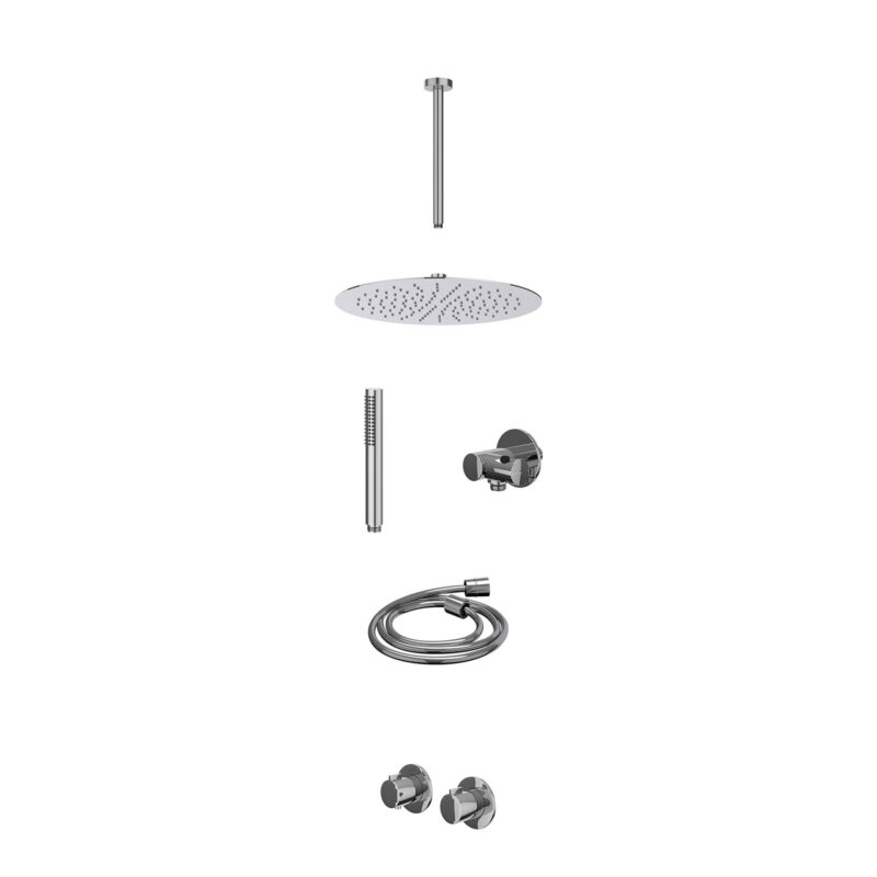 Excl. inbouwbox regendoucheset inbouwthermostaatkraan met 2-weg stop-omstel symmetry, 30cm plafondbuis, R30cmSL, verstelbare steun met geïnt. uitlaat, doucheslang 150cm en staafmodel