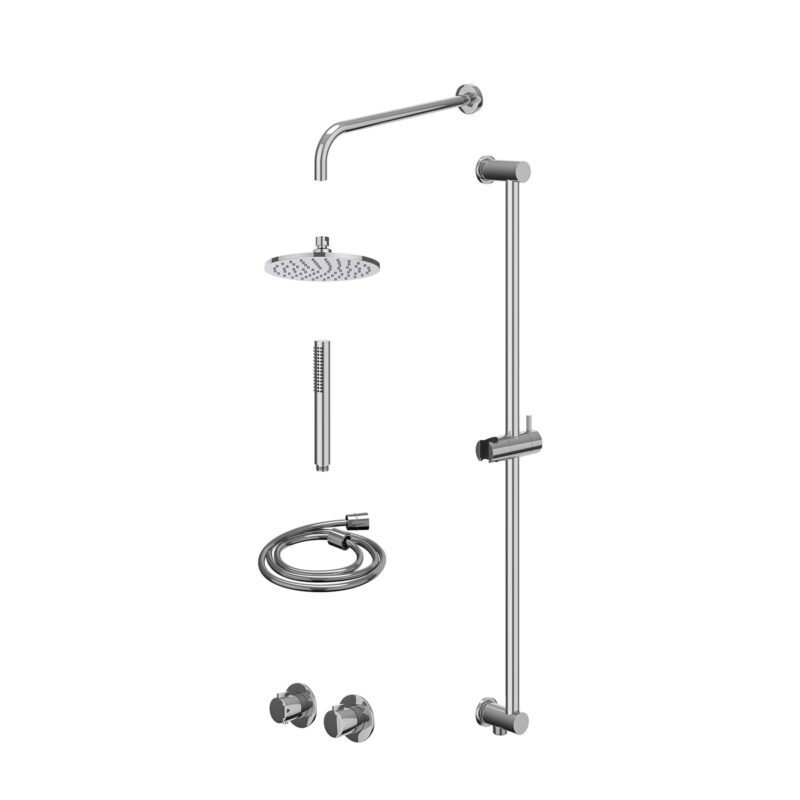 Excl. inbouwbox regendoucheset inbouwthermostaatkraan met 2-weg stop-omstel symmetry, 40cm wandarm, R20cmME, glijstang met uitlaat, doucheslang 150cm en staafmodel